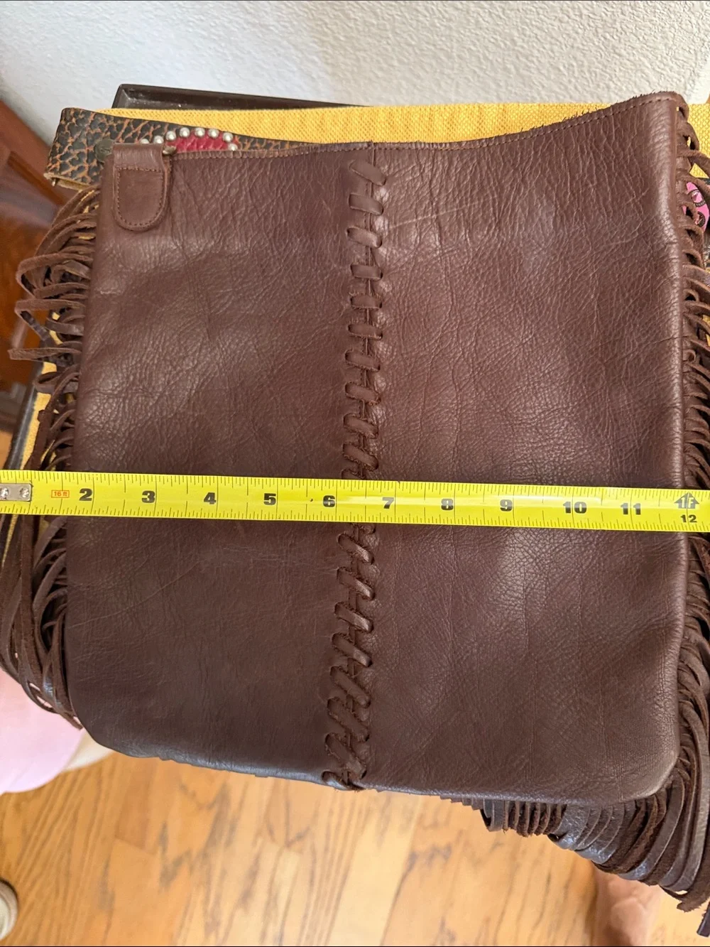 Brown Leather Fringe Hobo Shoulder Bag with Decorative Strap